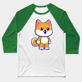 Cute Shiba Inu Standing Cartoon Baseball T-Shirt